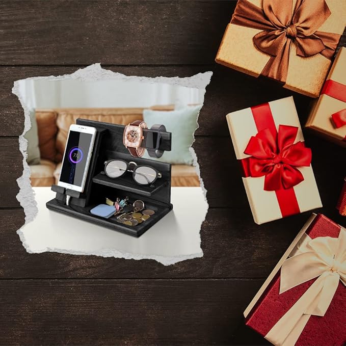 Gifts for Men Bedside Organiser Wood Phone Docking Station Dad Birthday Gifts - Image 7