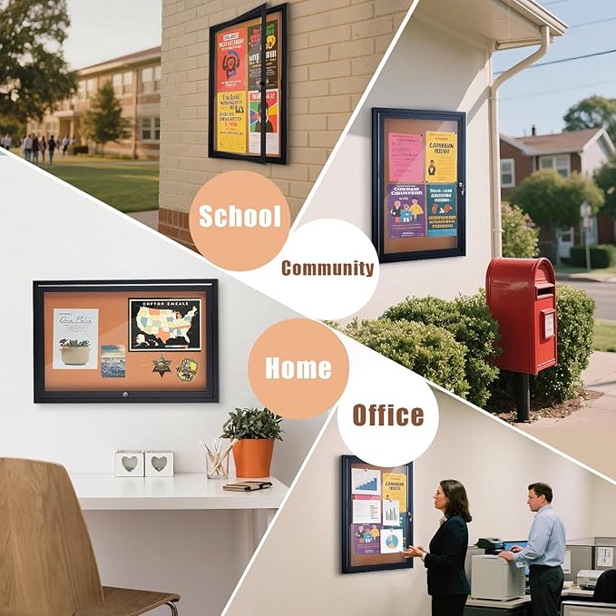 Homezelle Enclosed Cork Bulletin Board 36"x24" Outdoor Weatherproof Cork - Image 5