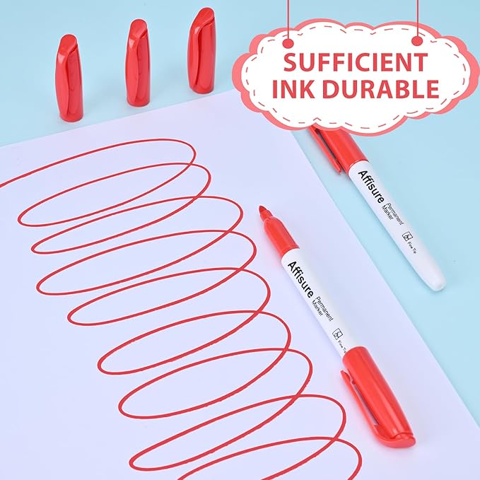 Affisure Red Permanent Markers Bulk, Quick Drying and Fade Resistant, Fine - Image 3
