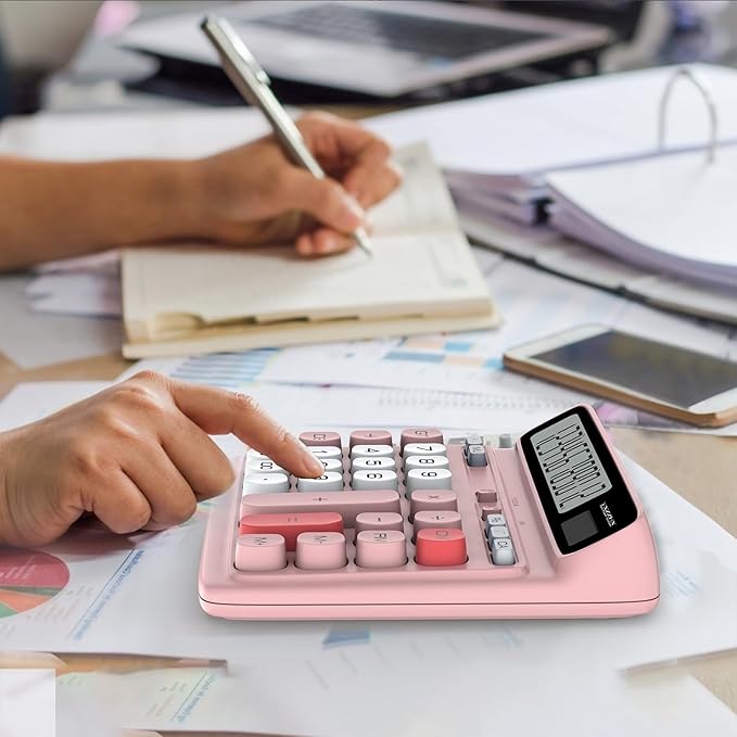 Desktop Calculator with Extra Large 5-Inch LCD Display, 12-Digit Two Way Power - Image 2