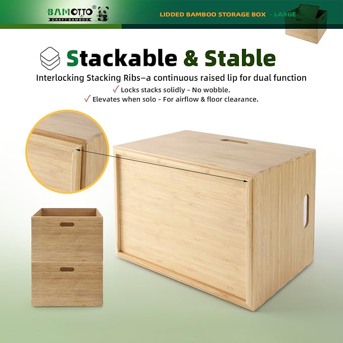 BAMOTTO Lidded Bamboo Storage Bins & Box/Cube/Basket, Home Kitchen and Office - Image 3