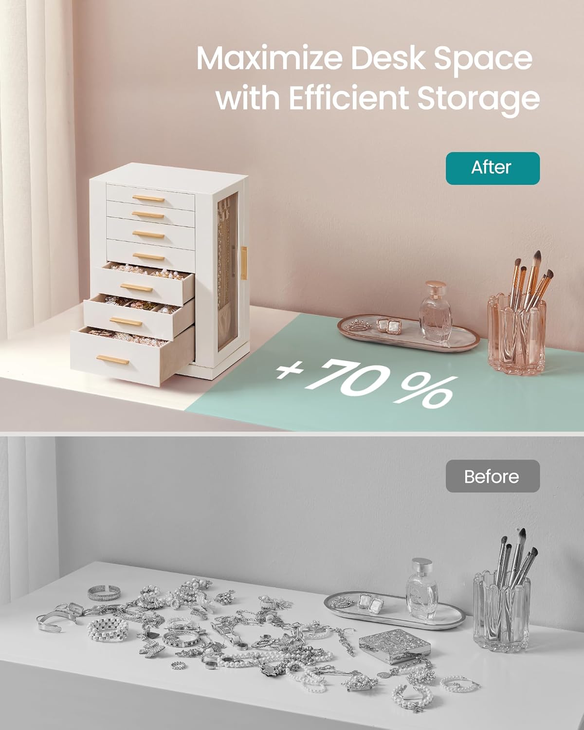 SONGMICS Jewelry Box Organizer, 360° Rotating, 7 Drawers, Cloud White