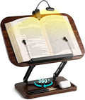 Book Stand with Light & Storage, Book Holders for Reading Hands Free | bible stand holder, wooden cookbook stand, adjustable Height, 360 °Angle, for Recipe Magazine Laptop Tablet Bible