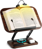 Book Stand with Light & Storage, Book Holders for Reading Hands Free | bible stand holder, wooden cookbook stand, adjustable Height, 360 °Angle, for Recipe Magazine Laptop Tablet Bible
