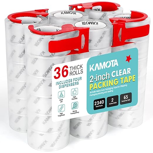KAMOTA Packing Tape, 36 Rolls Heavy Duty Clear Packaging Tape by KAMOTA