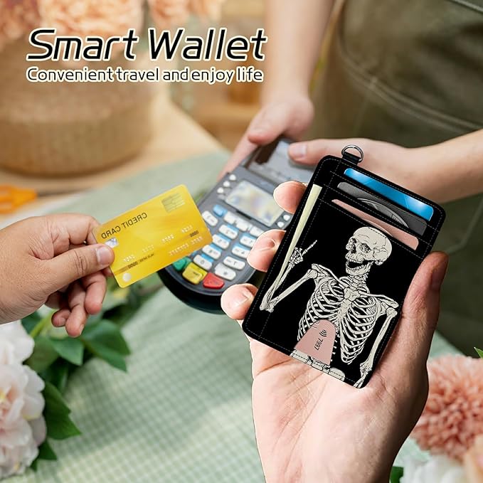 BWEGRHE Small Travel Wallets, Skull Skeleton Slim Minimalist Front Pocket Wallet - Image 4