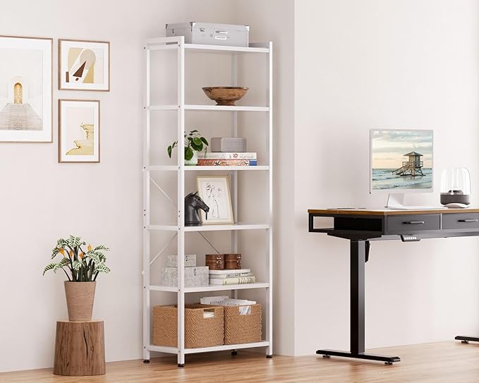 Casaottima Book Shelf, 6 Tier Tall Bookshelf, Modern Wood Bookcase Shelves - Image 5