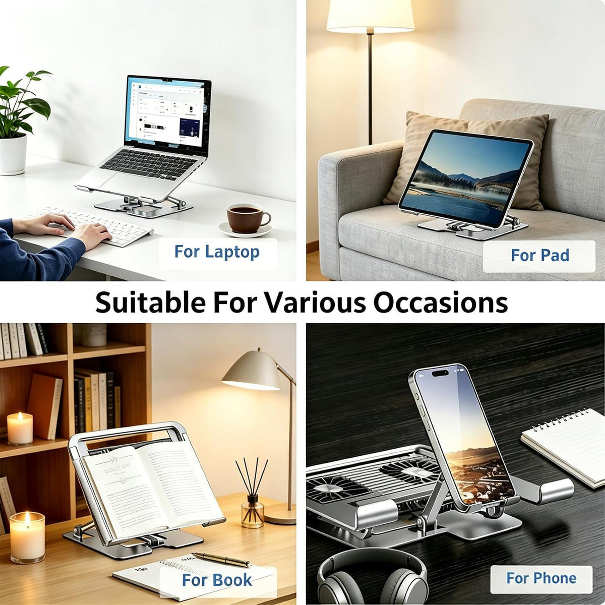 Laptop & Phone 2-in-1 Cooling Stand with Silent Fan, Adjustable Height &a...