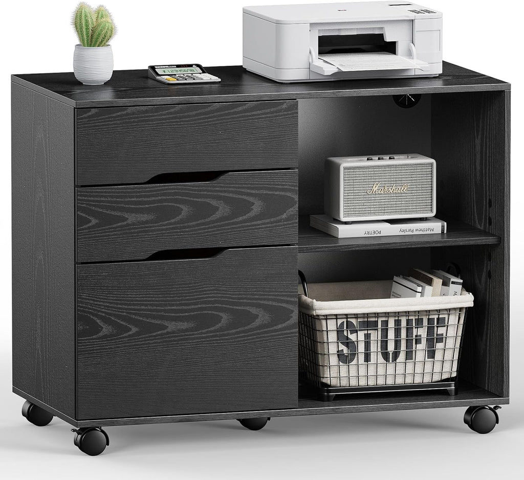 dumos 3 drawer rolling file cabinet, wood printer, main product view