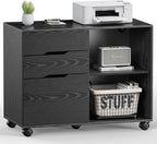 dumos 3 drawer rolling file cabinet, wood printer, main product view