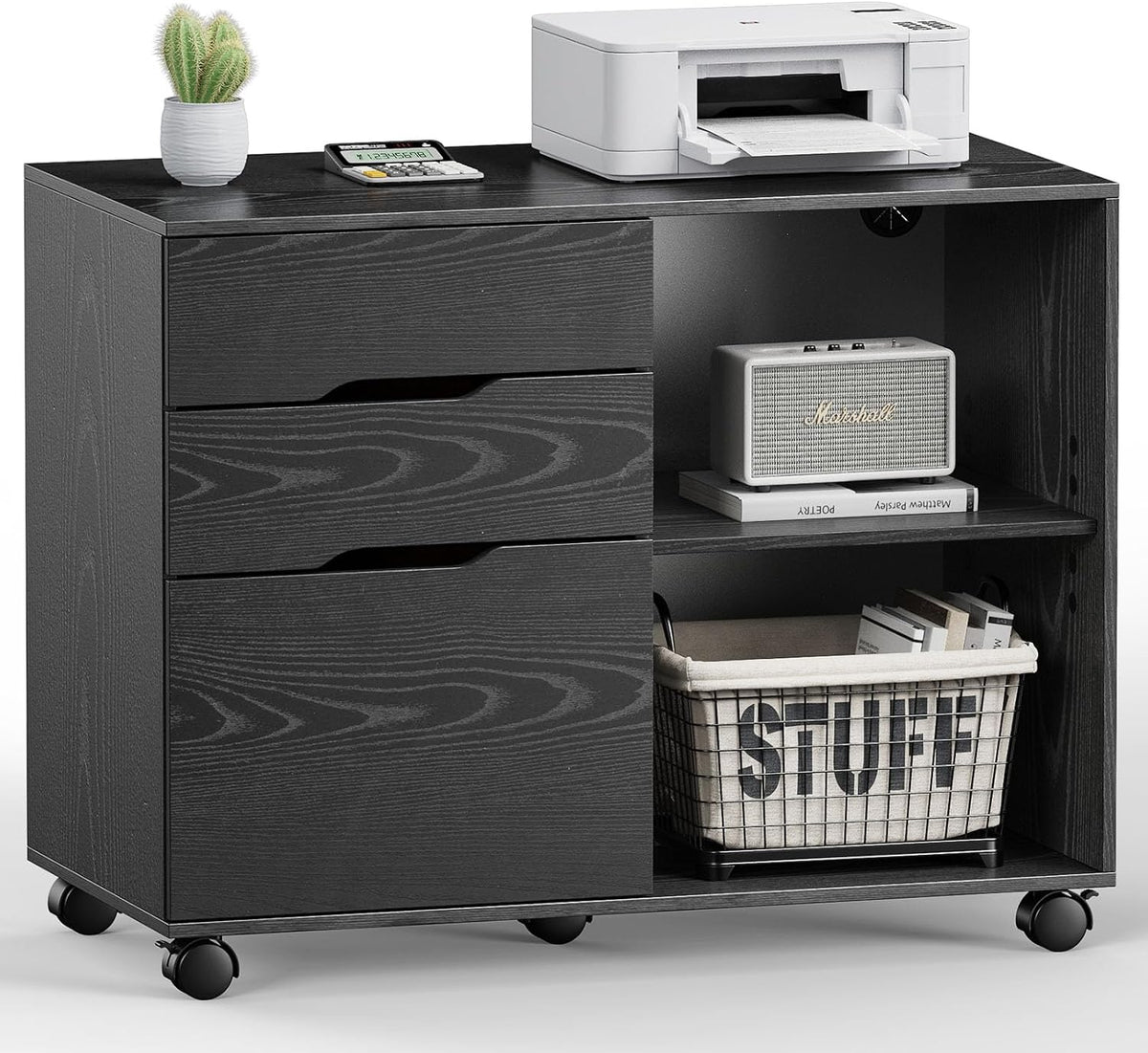 dumos 3 drawer rolling file cabinet, wood printer, main product view