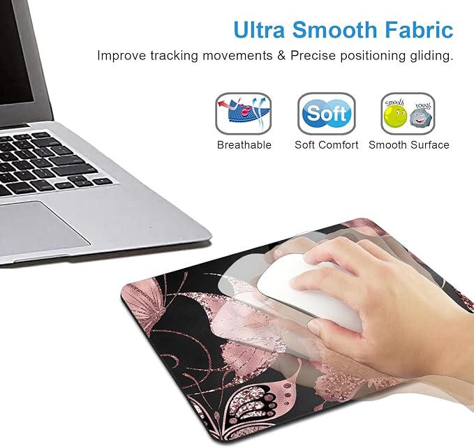 IMAYONDIA Mouse Pad, Rose Gold Butterfly Mouse Pad, Non-Slip Rubber Base - Image 4