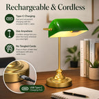 mokoqi cordless bankers lamp rechargeable green glass desk shown in use