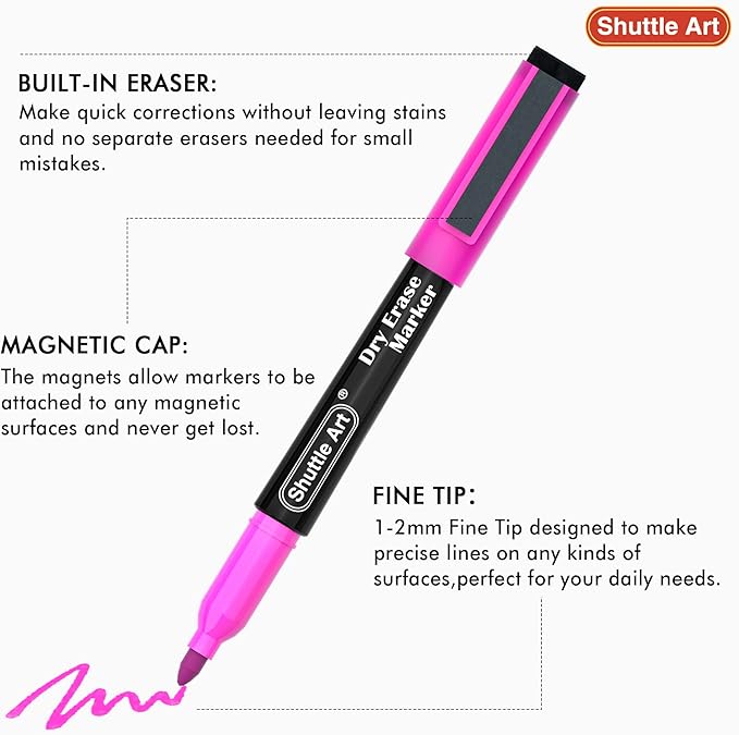 Shuttle Art Dry Erase Markers, 15 Colors Magnetic Whiteboard Markers, Fine Point - Image 3