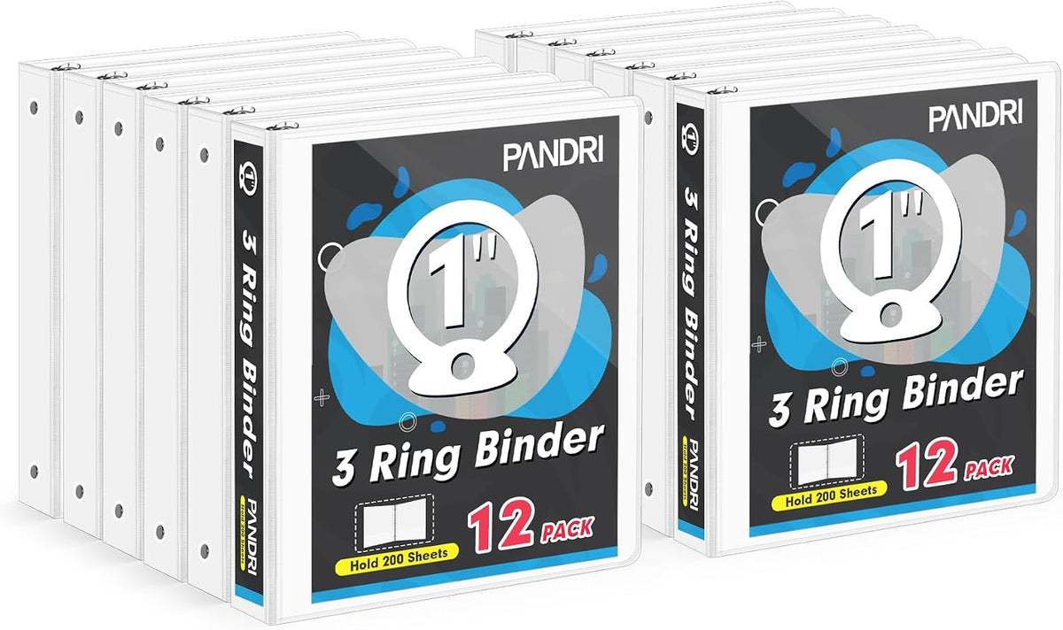 3 Ring Binder 1 Inch, PANDRI 12 Pack 1-Inch Binder Fits Letter Size 8.5'' x