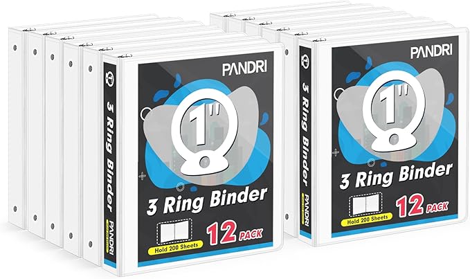 3 Ring Binder 1 Inch, PANDRI 12 Pack 1-Inch Binder Fits Letter Size 8.5'' x by PANDRI