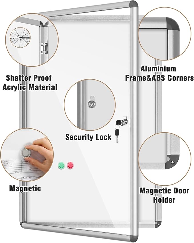 Mifuro 36"x24" Enclosed Bulletin Board, Lockable Weather-Resistant Aluminum - Image 3