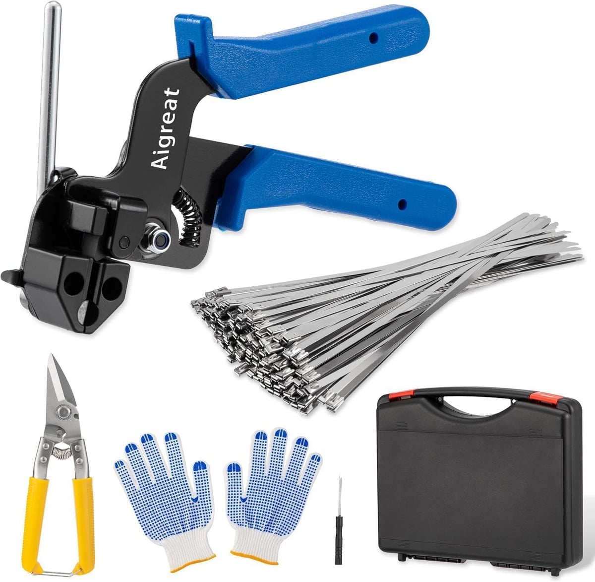Stainless Steel Cable Tie Gun Set with Adjustable Tension Auto Cut Fastening ...