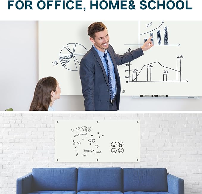 J&J worldwide Magnetic Glass Whiteboard 6' x 4', Large Frameless White Boards - Image 3