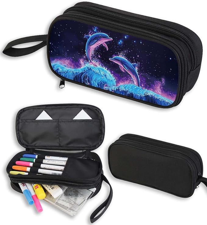 AnySmic Dolphin Pencil Case for Boys Girls, Large Durable Pencil Pouch for Kids by AnySmic