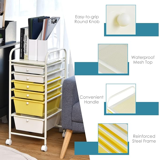 Giantex 6 Storage Drawer Cart Rolling Organizer Cart - Image 6