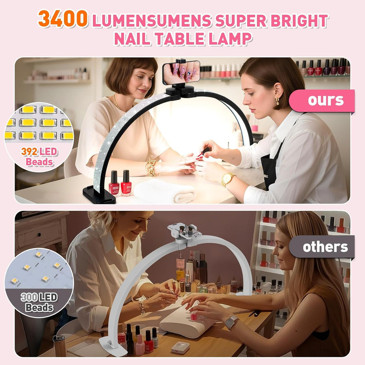 HITTI Super Large 31in Half Moon Light for Nail Desk, Crystal Diamond Black