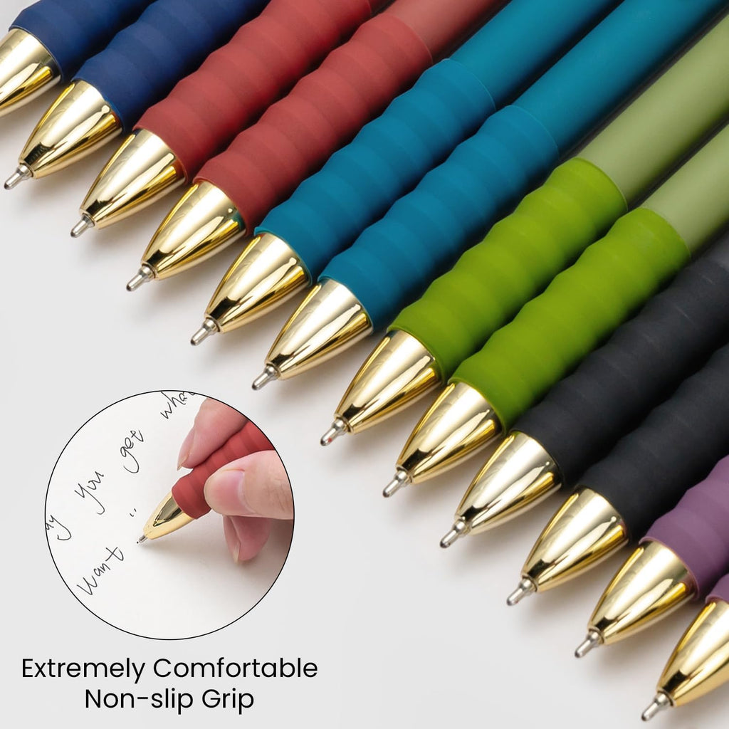 Aisibeiger Ballpoint Pens Black Ink Medium Point 1.0mm, Vintage 12-count | Ball Point Pen with Super Soft Grip Office Supplies Smooth Writing Pens for Women Journaling