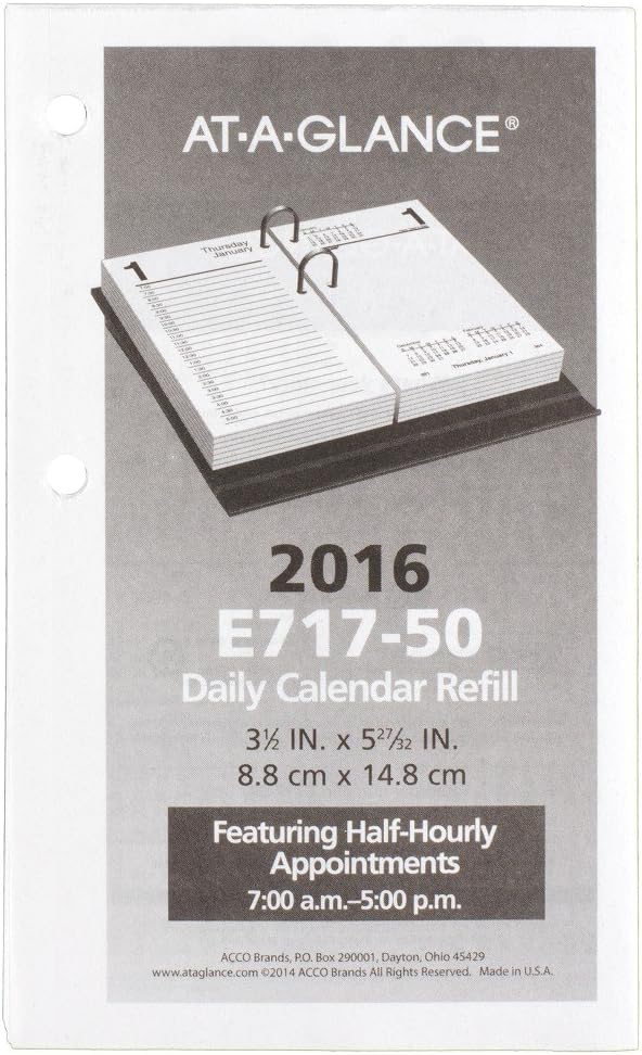 AT-A-GLANCE Daily Desk Calendar 2016 Refill, 12 Months, January – December, 3.5 x 6 Inch Page Size (E71750)