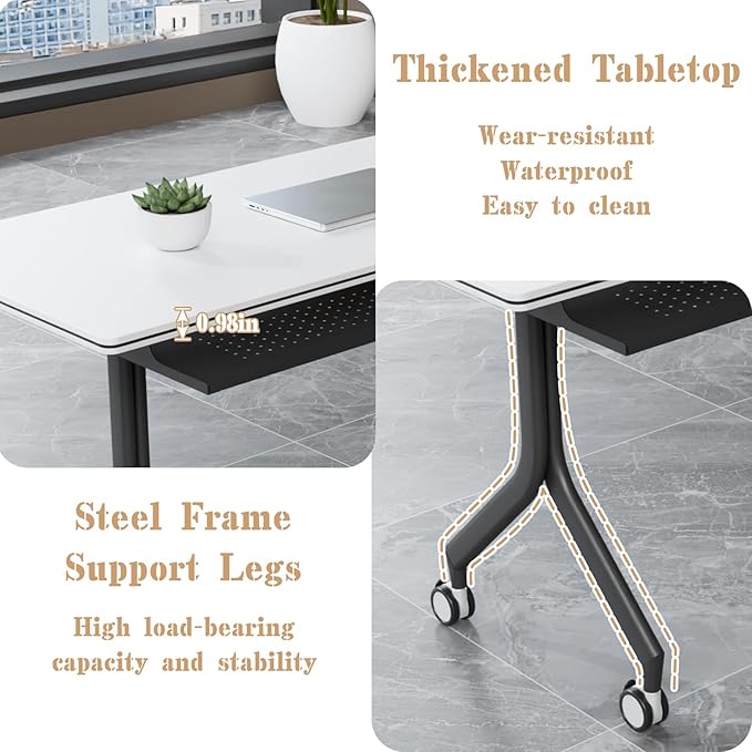 Goakwwuz Conference Room Table, Folding Conference Tables, Thicken Grey Tabletop - Image 5