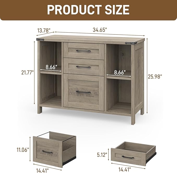 Vabches File Cabinet with 3 Drawers, Farmhouse Lateral File Cabinet Fits Files - Image 2