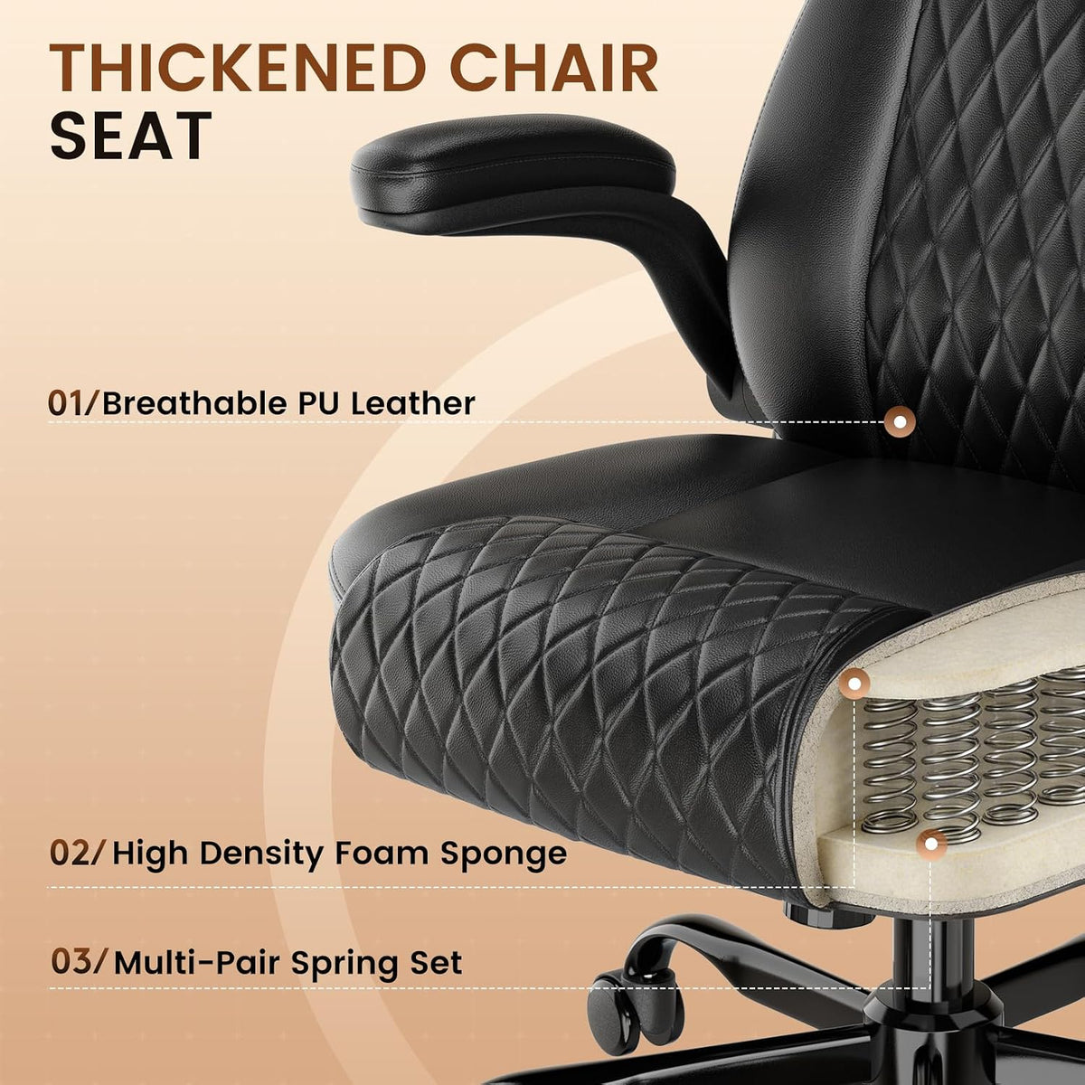 gtplayer pu leather office chair, home desk chair showing dimensions
