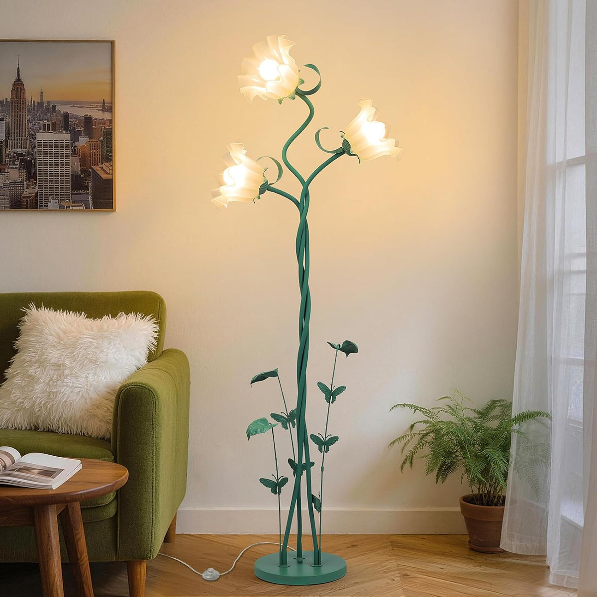 TOBUSA Floor Lamp with 3 Bulbs for Living Room, Cute Vintage Standing Lamp