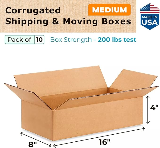 IDL Packaging - B-1684-10 Small Corrugated Shipping Boxes 16"L x 8”W x 4"H - - Image 2