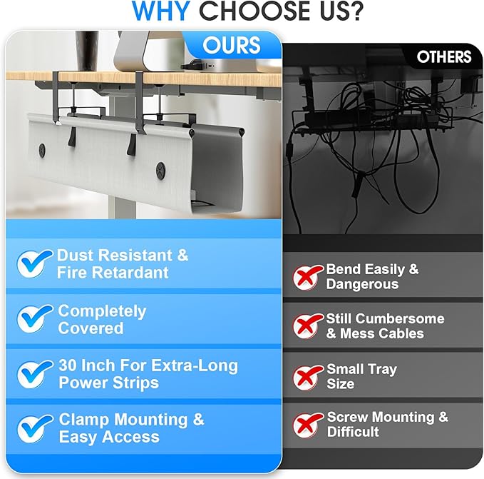 KIGJU Under Desk Cable Management Tray, 30-inch No-Drill Cord Organizer - Image 6