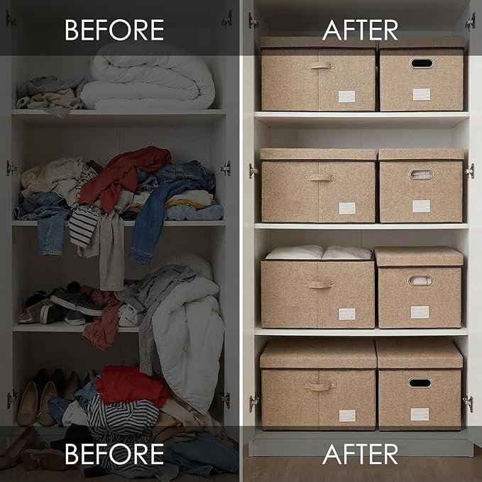 PRANDOM Storage Bins with Lids Jute Fabric Foldable Storage Boxes Organizer - Image 5