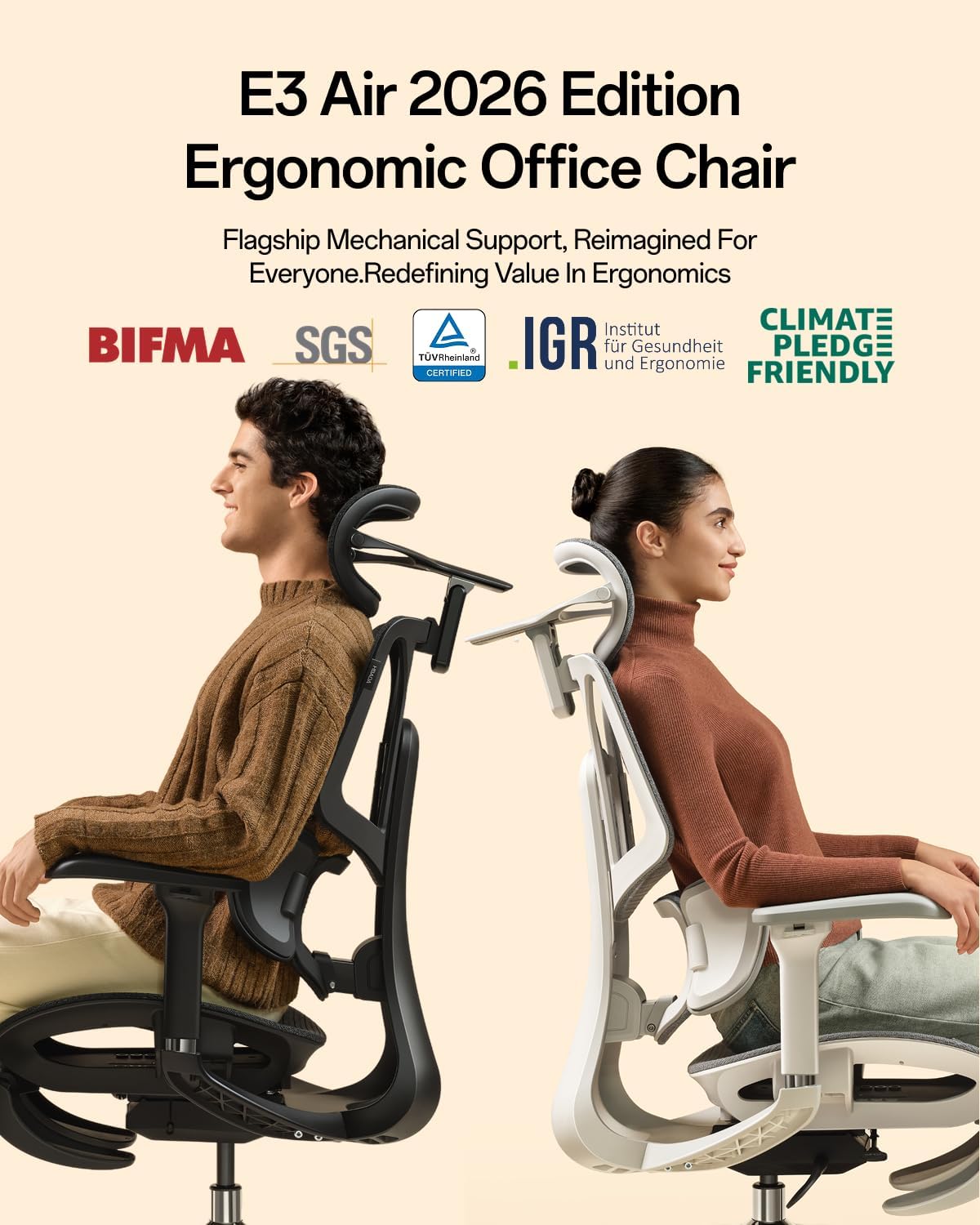 Hbada E3 Air 2026 Ergonomic Office Chair, 3-Zone Lumbar Support, Comfy Home O...