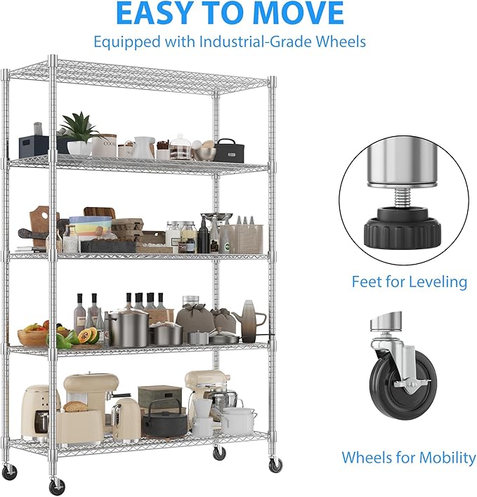 Homdox 5 Tier Storage Racks and Shelving, 3000LBS Commercial Adjustable Wire - Image 6