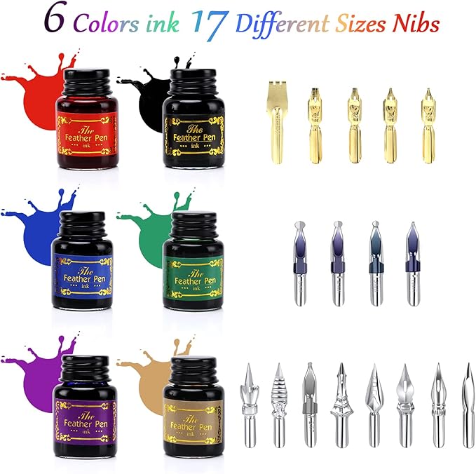 Junhartt Quill Feather Pen and Ink Set, Calligraphy Pen Glass Dip Pen and Wax - Image 5