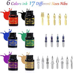 Junhartt Quill Feather Pen and Ink Set, Calligraphy Pen Glass Dip Pen and Wax - Image 5