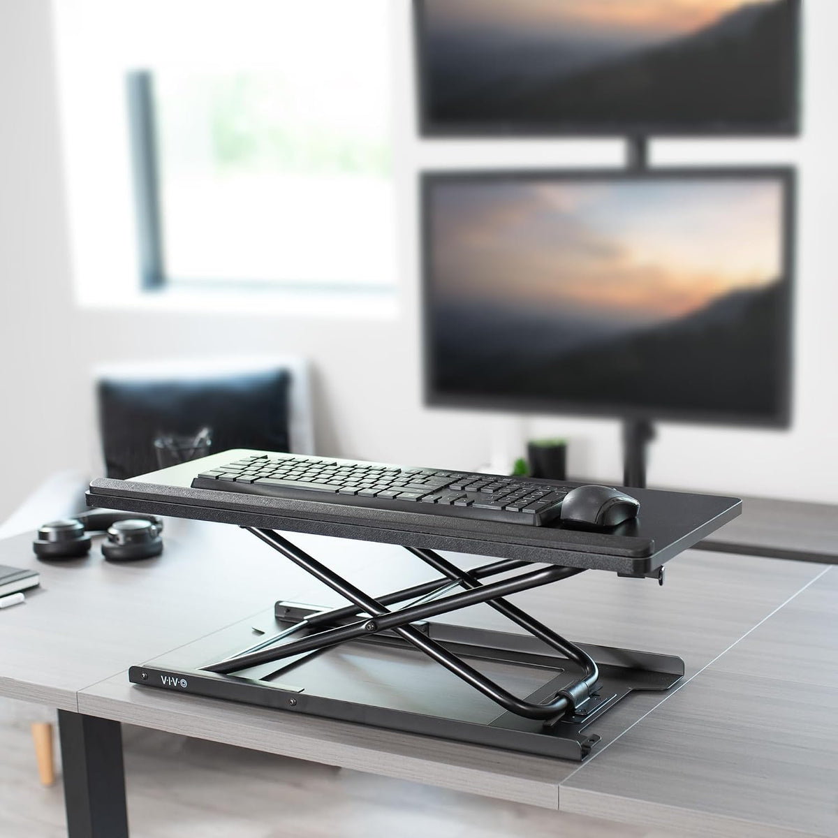 VIVO Black 27 in Single Top Keyboard and Mouse Riser, DESK-V000P