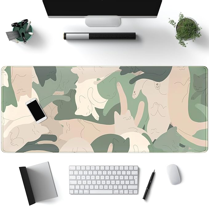 Green Simple Cat Desk Mat Sleeping Cute Long Cool Mouse Pad by Mechanical+Cattle