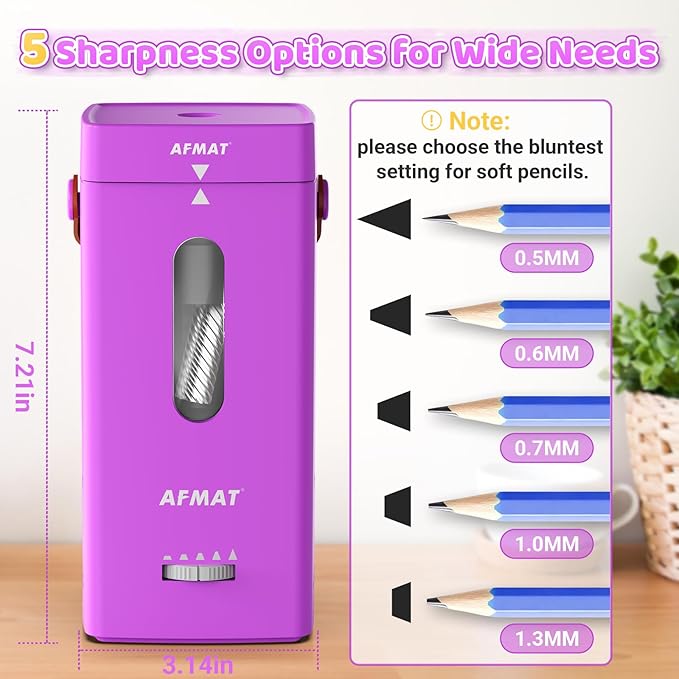 AFMAT Electric Pencil Sharpener, Fully Automatic Pencil Sharpener, Auto in & Out - Image 3