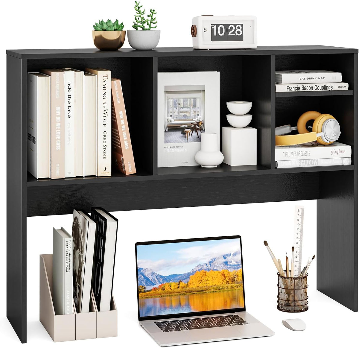 GOFLAME 4 Cubes Desktop Bookshelf, 37” Tabletop Wood Desk Shelf for Computer ...