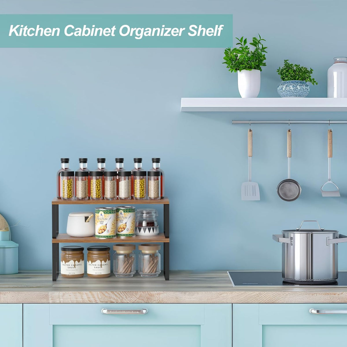 NEX Cabinet Organizer Shelf, Set of 2 Kitchen Counter Shelves, Spice Rack, St...