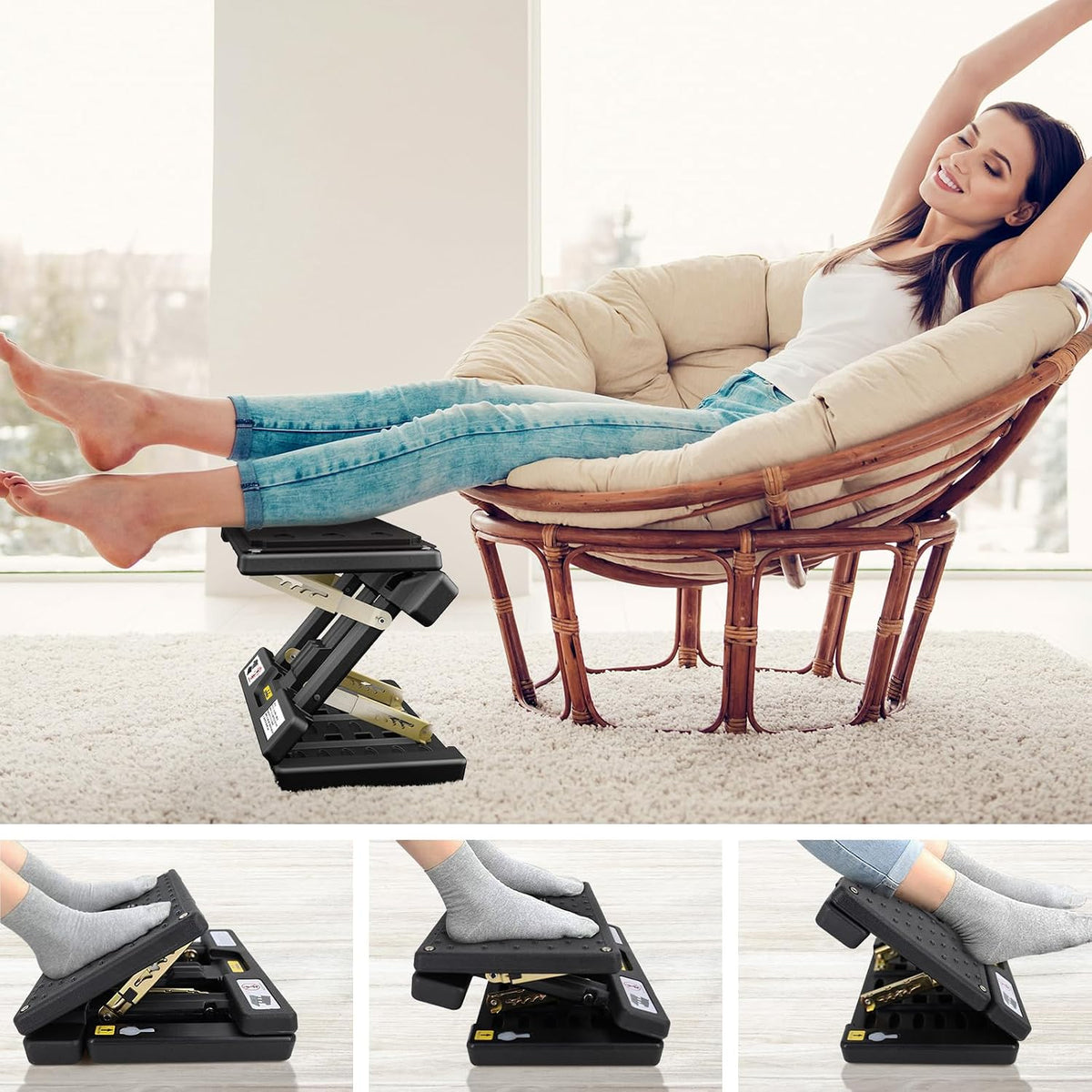 Foldable Foot Rest, Computer Foot Rest Under Desk, 12Modes Adjustable Ergonom...