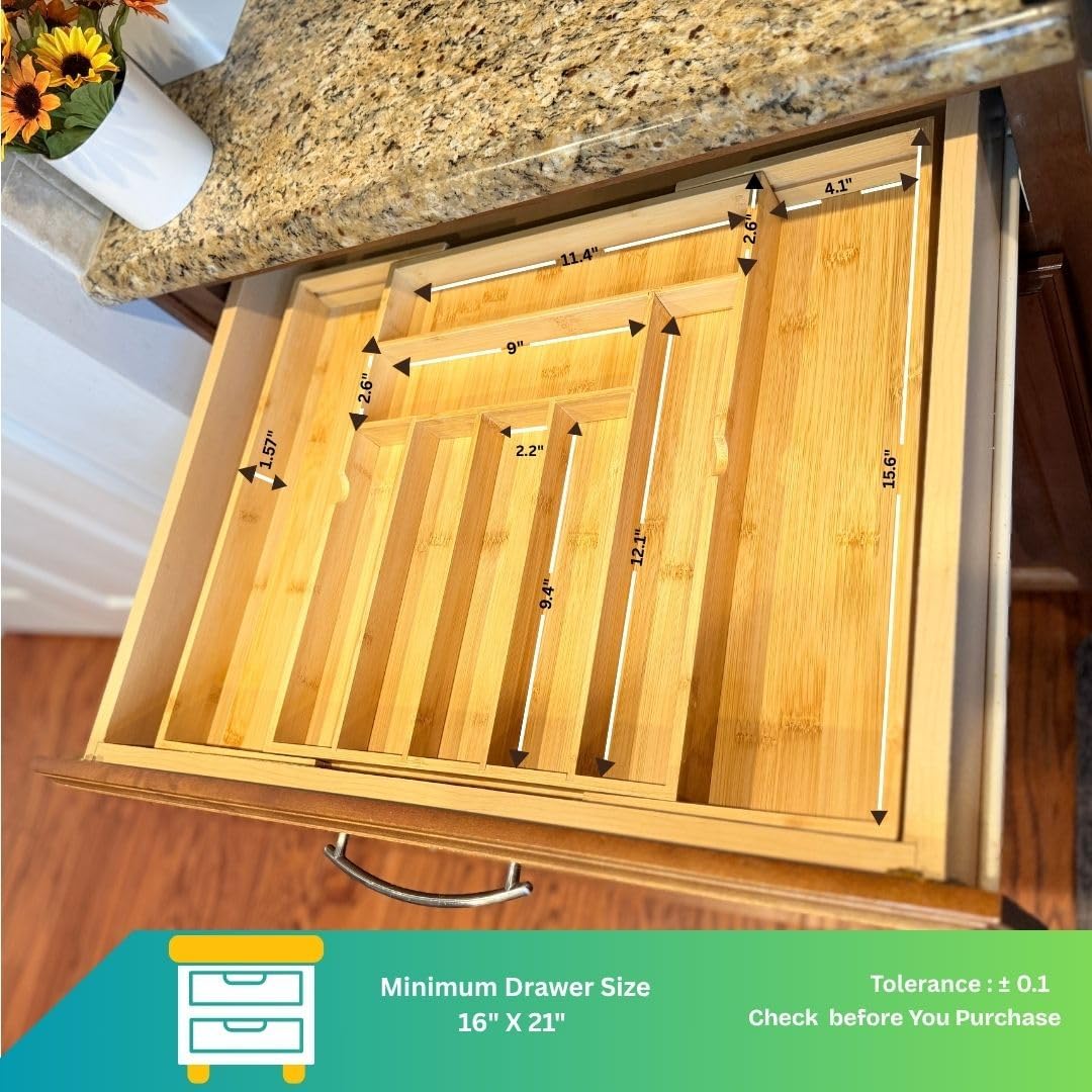 EVERLINE Expandable Bamboo Drawer Organizer for Kitchen Utensils