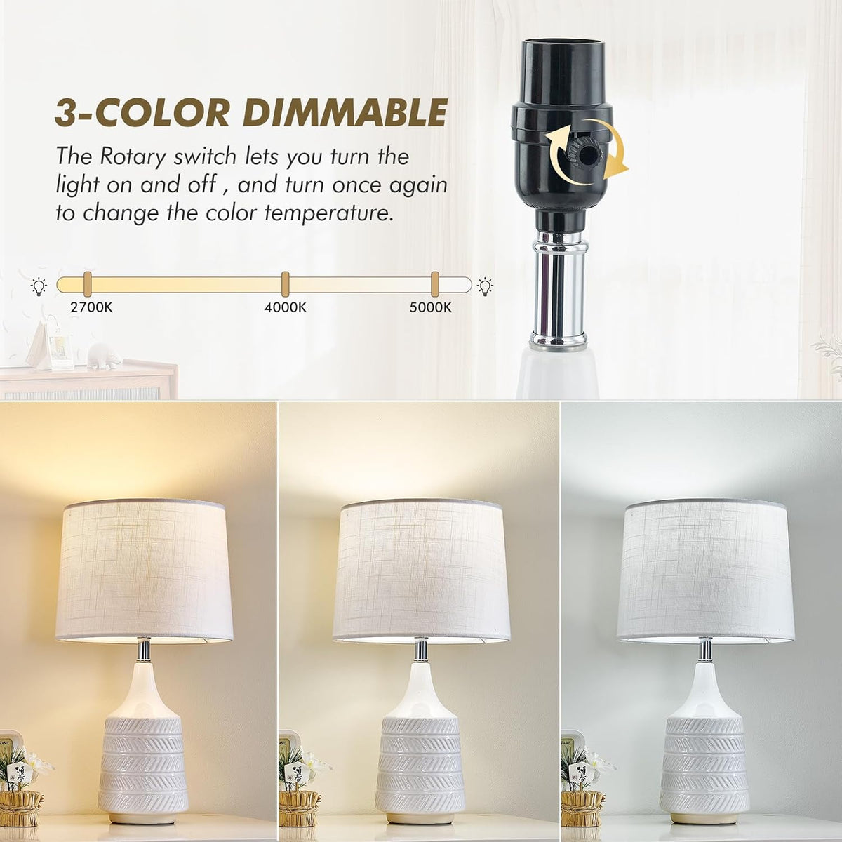 18.5" White Ceramic Table Lamp, Decor Farmhouse Lamps for Living Room En...