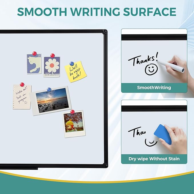 Magnetic Whiteboard 60x36 Inches Black Aluminum Frame, Large Wall Mount White - Image 2