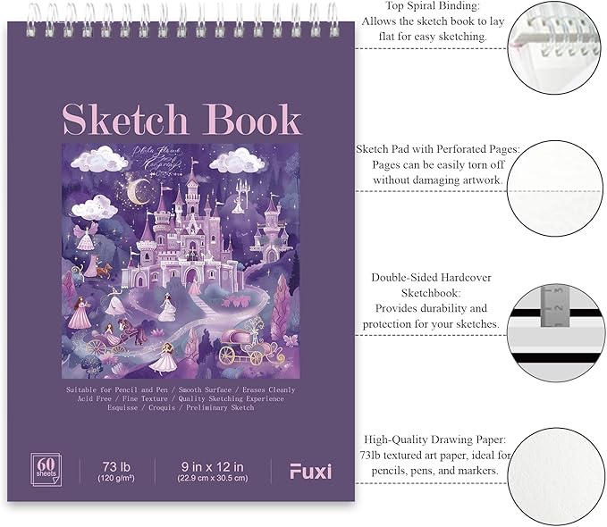 Fuxi Coloring Books for Kids Ages 8-12 Girls, 50 Sheets Blank Paper Drawing Pad - Image 3