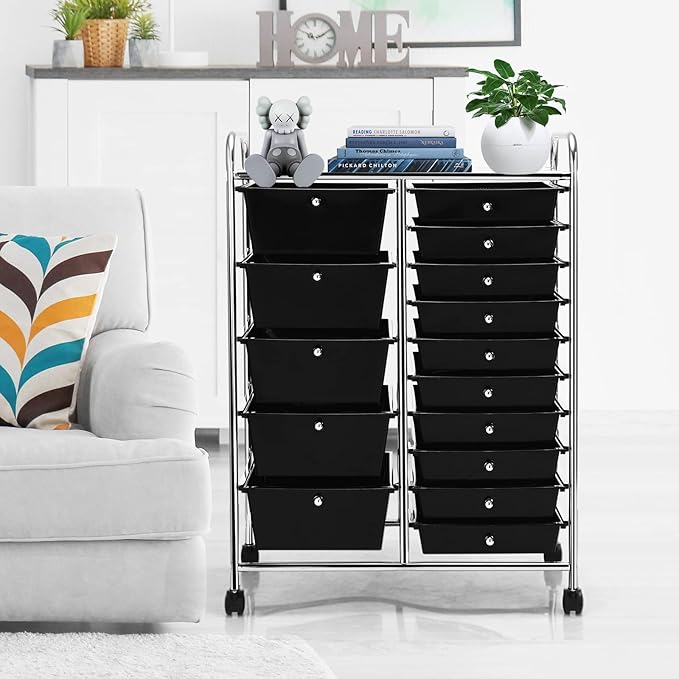 COSTWAY 15 Drawer Rolling Storage Cart, Utility Tools Paper Organizer on Wheels - Image 9